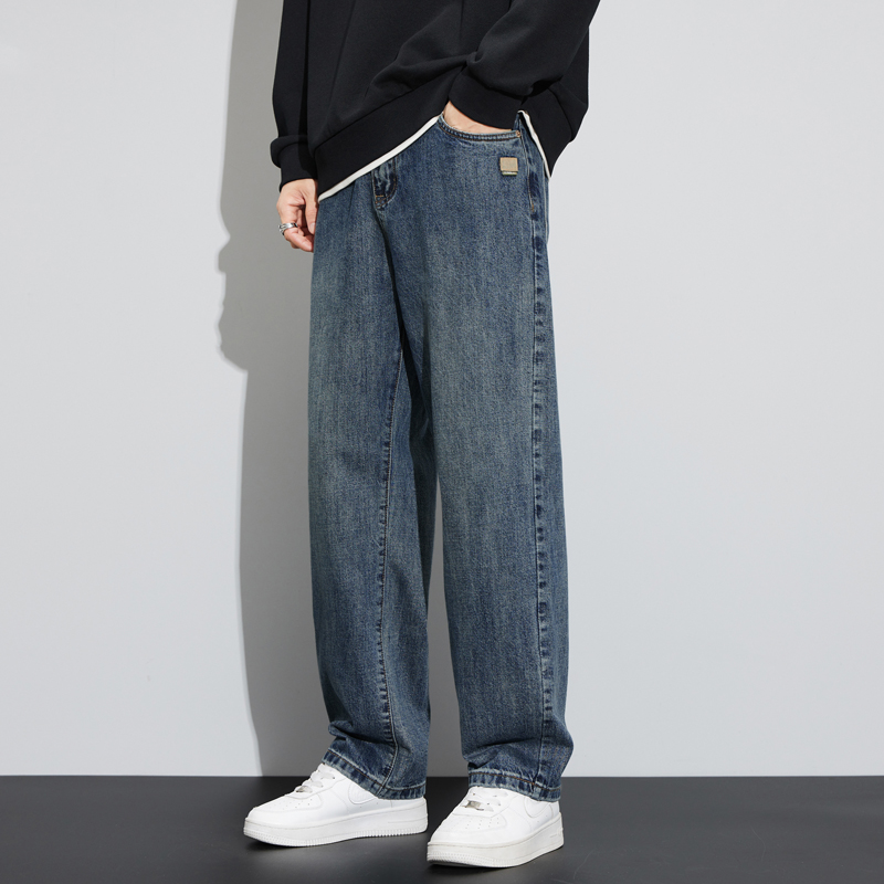 Spring and summer new jeans men's loose straight high street retro trendy men's youth wear