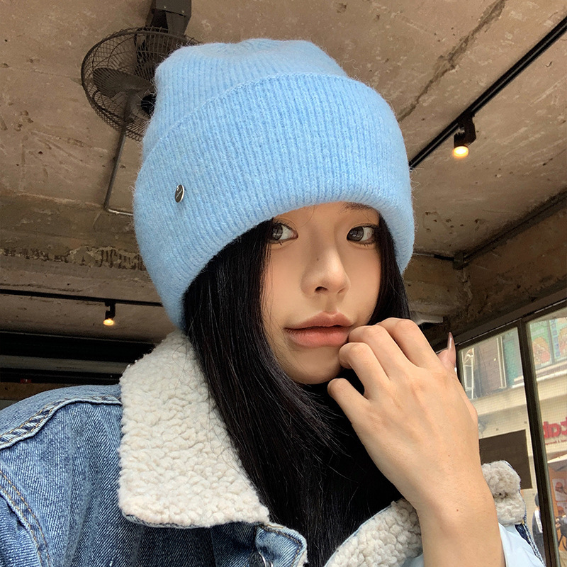 2024 Autumn and Winter New Korean Style Simple Versatile Knitted Hat Women's Big Head Circumference Showing Face Small Fashionable Wool Hat