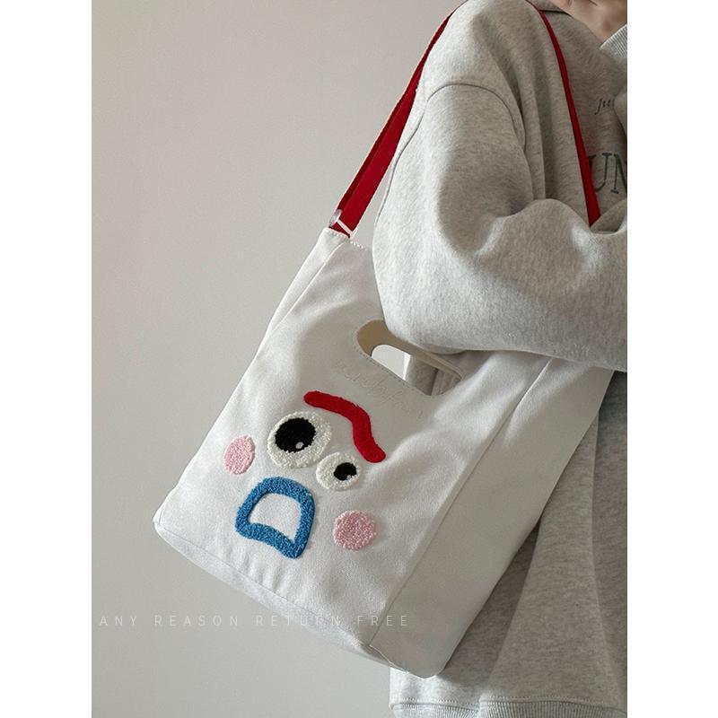Bags for Women 2024 New Funny Expression Large Portable Shoulder Canvas Bag Cute Casual Crossbody Tote Bag