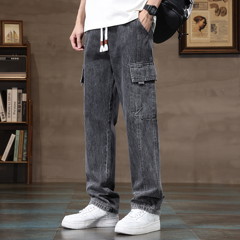 Workwear denim straight floor mopping pants