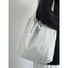 Ins style striped portable canvas tote bag women's new 2024 niche design large capacity underarm shoulder bag
