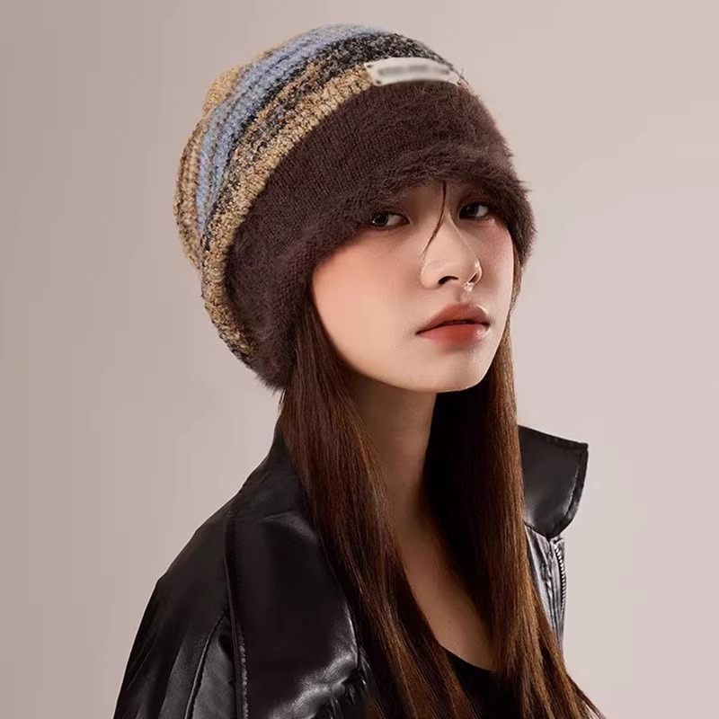 Maillard Pile Hat Women's Winter Big Head Circumference Showing Face Small Woolen Hat to Keep Cold and Warm Confinement Hat Baotou Knitted Hat
