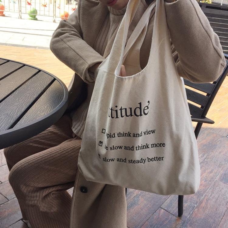 Japanese and Korean large-capacity letter shoulder bag, versatile, simple, niche, Nordic ins, shopping canvas bag, women's bag