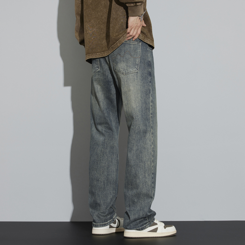 Autumn and winter new stretch jeans men's loose straight high street retro trendy men's youth wear