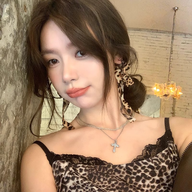 Autumn leopard print ribbon bow tassel large hoop earrings light luxury high-end elegant plain hoop earrings earrings