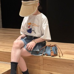 Internet celebrity girls girls new European and American style mini children's plaid denim drawstring bucket shaomai small bag for women