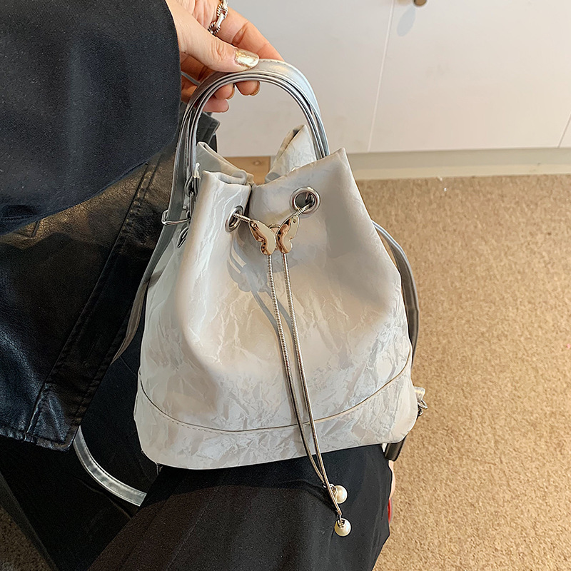 Large-capacity women's backpack bag women's 2024 new drawstring bucket bag ins style versatile single shoulder crossbody bag