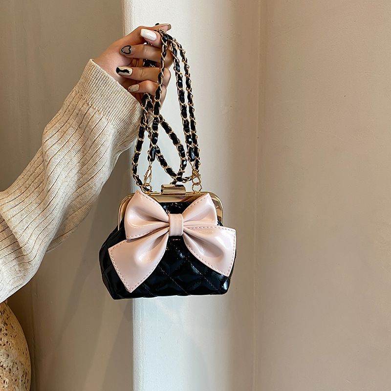 ins cross-border contrasting color bow Korean version girls and children parent-child clip shoulder shoulder crossbody mini bag women's bag