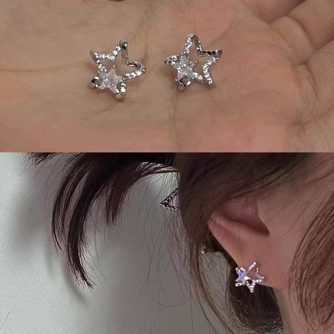 Internet celebrity super sparkling star zircon earrings simple niche design temperament high-end five-pointed star earrings earrings for women
