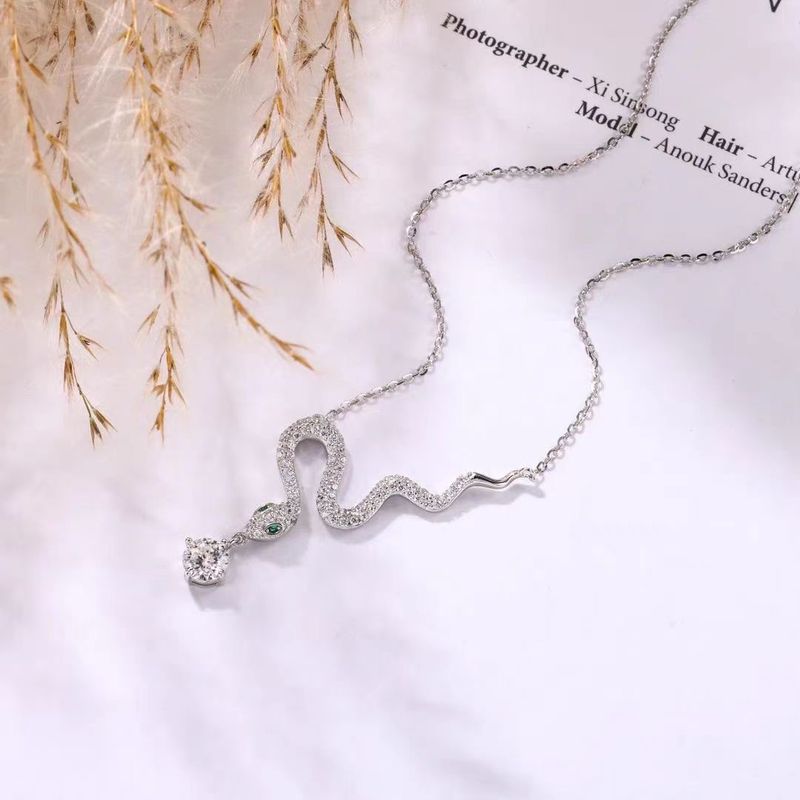 S999 sterling silver diamond snake necklace cool niche design snake-shaped clavicle chain natal year zodiac snake accessories