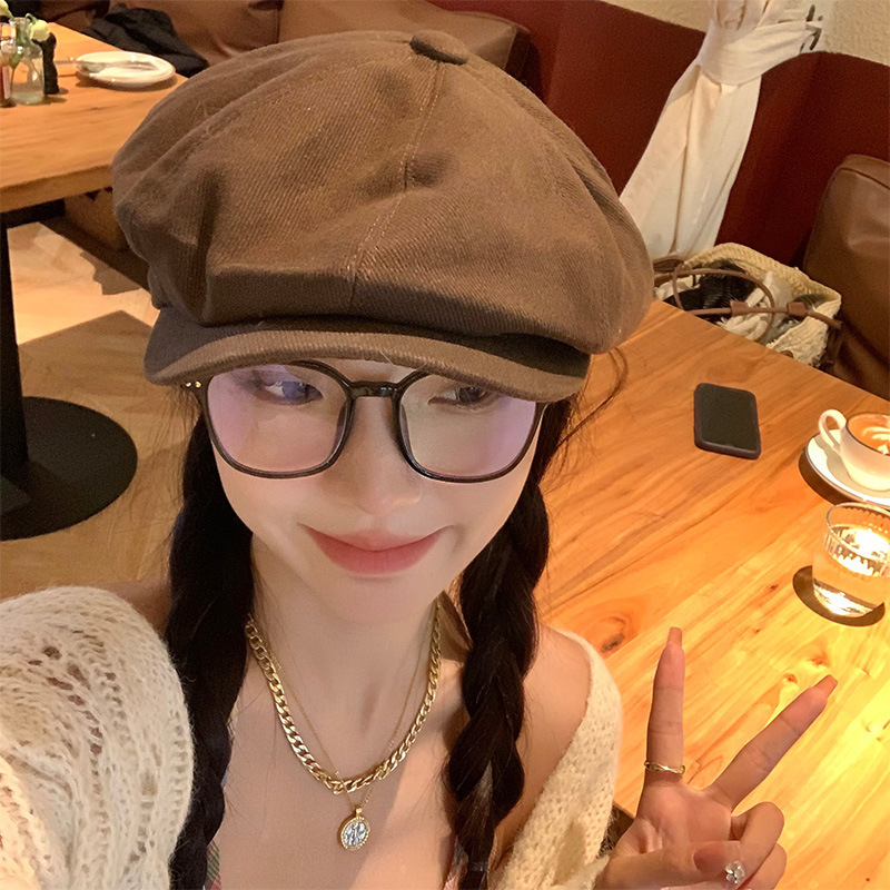 Japanese retro progressive hat women's spring and autumn style Bei Lei painter hat Korean version versatile big head circumference showing face small octagonal hat