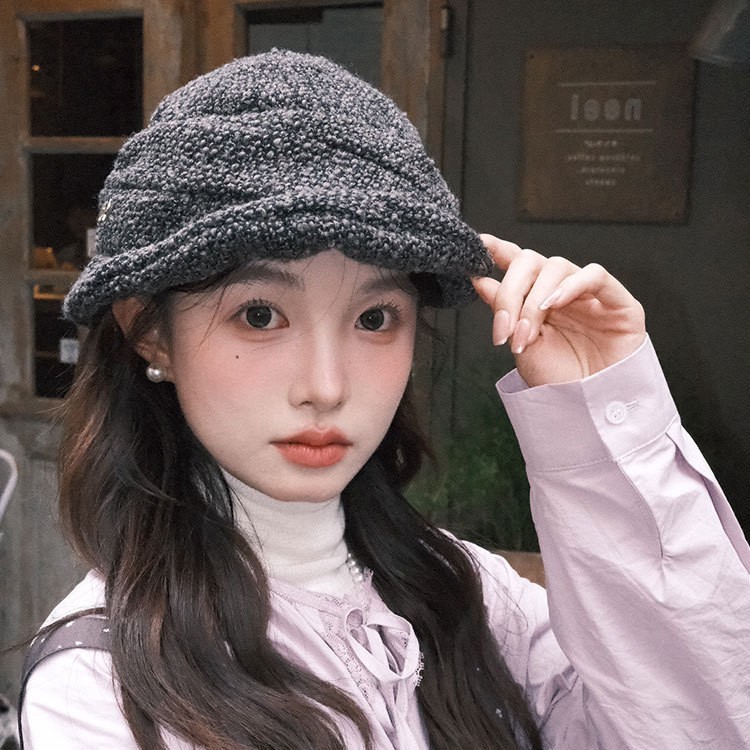 Autumn and winter atmosphere tweed fisherman hat women's Korean version versatile face-showing small big head circumference bucket hat elegant temperament