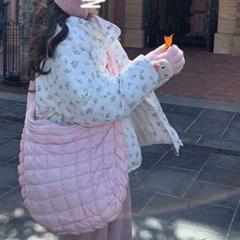 Pink Girly Korean Style Pleated Cloud Bag New Casual Versatile Bubble Large Capacity Commuting Crossbody Bag