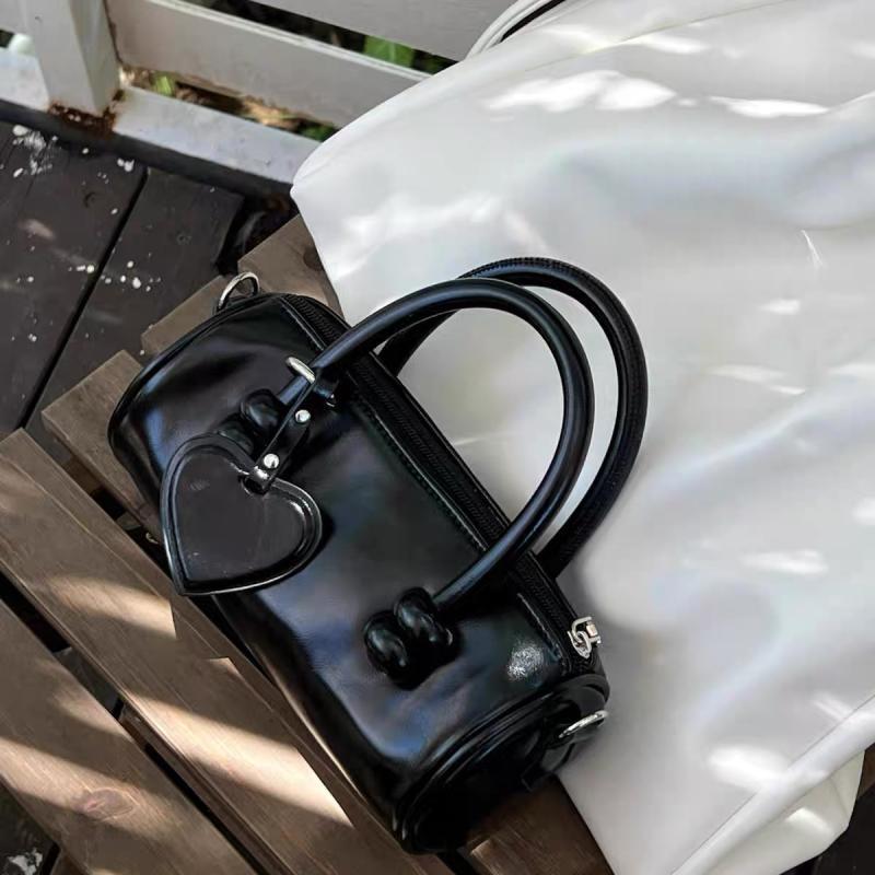 Korean simple waxed leather handbag for women 2024 new cute barrel bag versatile commuting shoulder crossbody bag