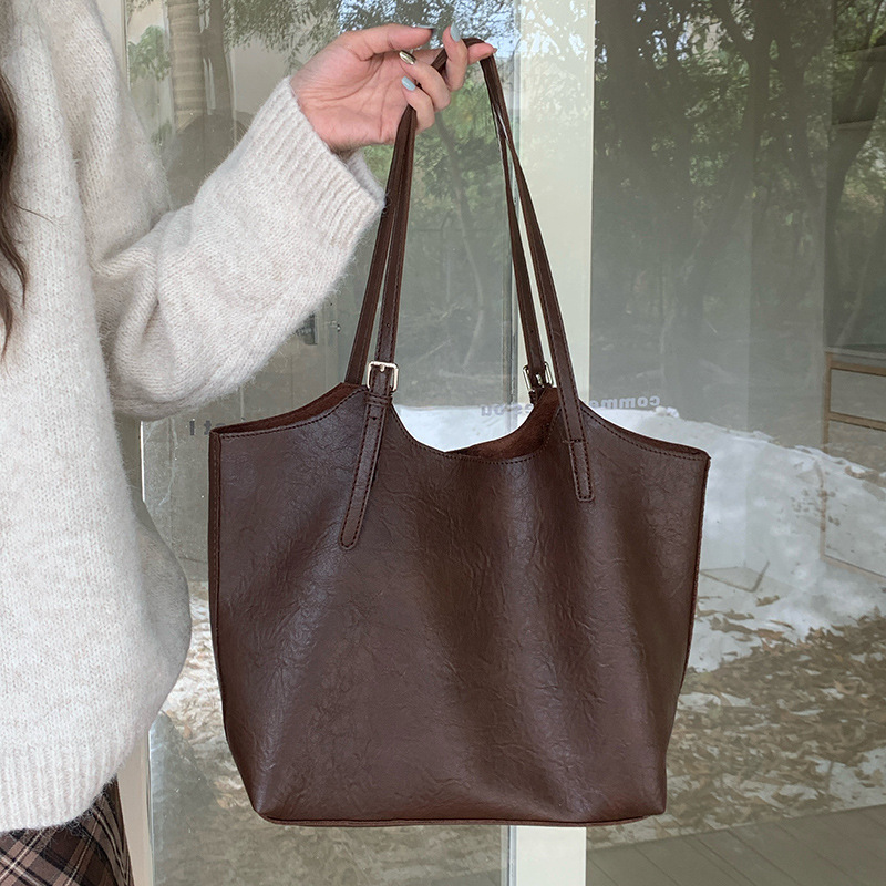 Retro large-capacity bag women's bag 2024 new trendy Korean version versatile tote bag fashionable shoulder work commuter bag
