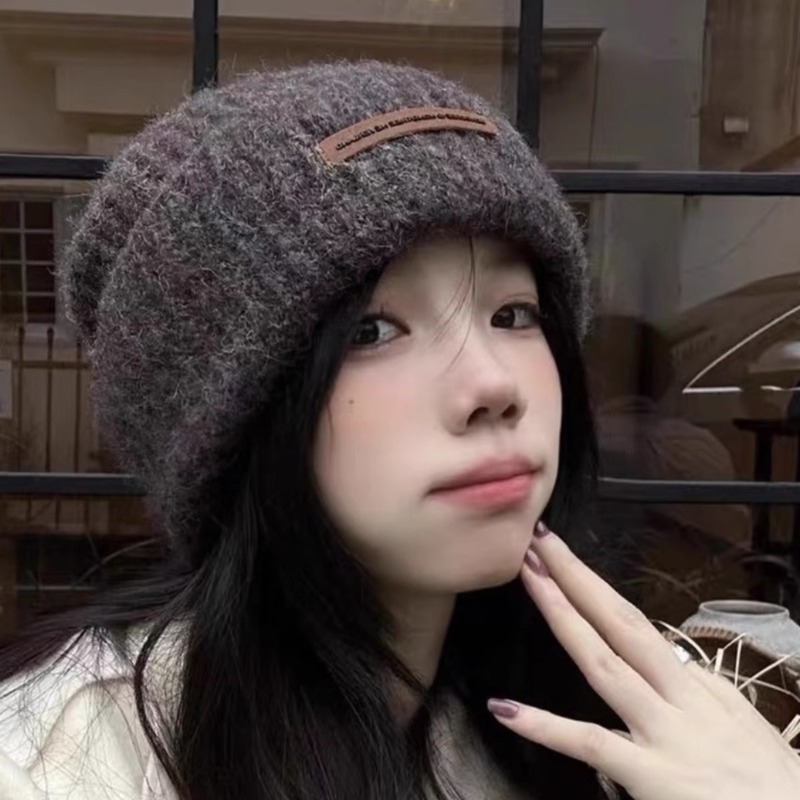 Women's woolen hat autumn and winter 2024 new thickened warm ear protection confinement hat knitted hat showing face small big head circumference