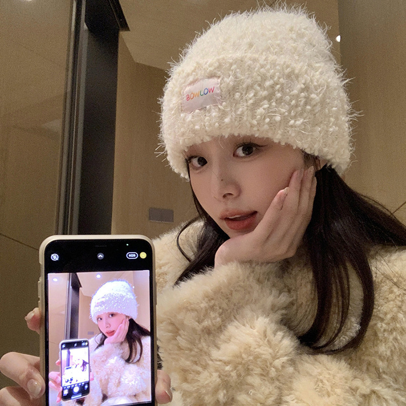 Korean New Year red woolen hat for women in autumn and winter, furry, warm and cold-proof ear protection knitted hat, sweet and versatile plush hat