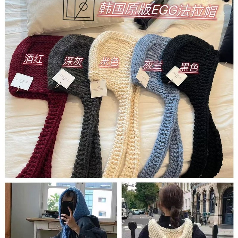 Dongdaemun, South Korea, purchasing the same style of handmade thick-thread wool knitted hat for autumn and winter new one-piece hat, woolen hat and waistcoat