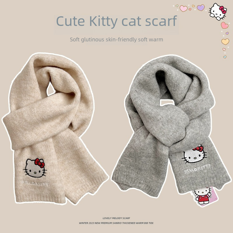 Genuinely authorized HelloKitty Hello Kitty knitted embroidered scarf for women in autumn and winter cute warm scarf for students