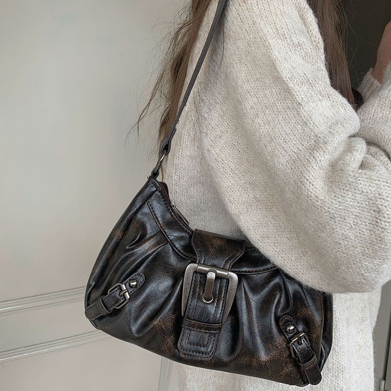 2024 new bag punk motorcycle wasteland style retro armpit bag French high-end versatile portable shoulder bag