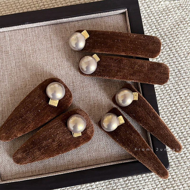 Retro caramel color pearl bb hair clip women's new high-end forehead bangs broken hair side clip hair accessories hair clip
