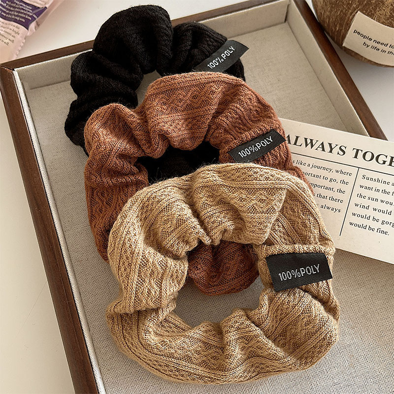 Autumn and winter milk coffee color fabric retro Maillard pattern large intestine hair ring women's high ponytail flower hair rope leather set hair accessories
