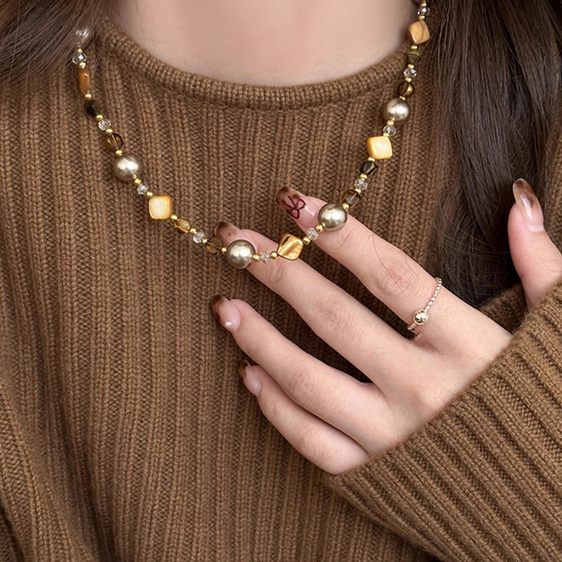 Maillard Tiger Eye Pearl Necklace 2024 New Hot Style Sweater Chain Attractive High-End Beaded Accessories