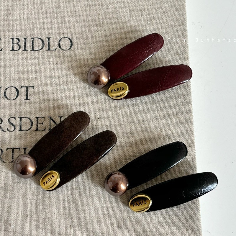Dark brown pearl leather hairpin duckbill hairpin hairpin simple side clip bangs hairpin hairpin hair accessories