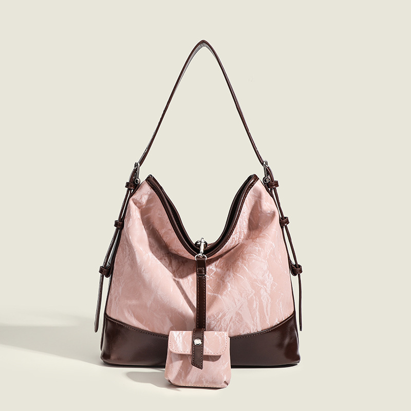 This year’s popular bag, large-capacity commuter shoulder bag, retro contrasting color INS blogger’s same style casual bucket bag