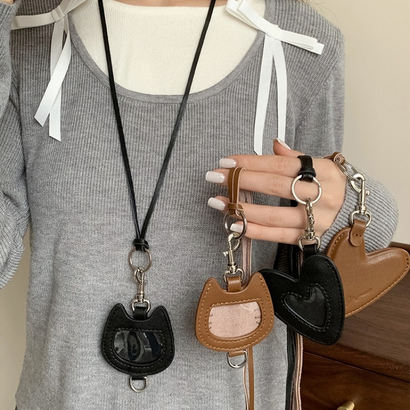 Leather love cat head small bag coin purse key necklace pendant women niche unique design sweater chain accessories