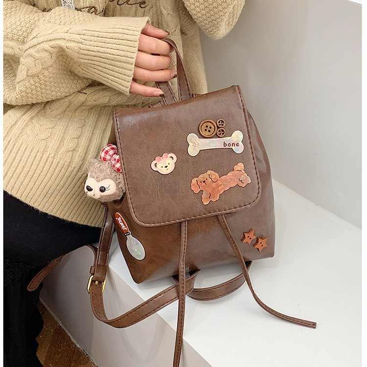Women's Backpack College Style Backpack Women's Autumn and Winter New Retro Fashion Cute Backpack Trendy Cartoon Backpack