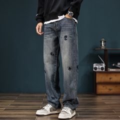 Retro jeans for men, versatile, loose, American washed, three-dimensional cutting, trendy boys' pants