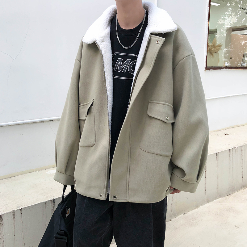 High quality Hong Kong style cotton coat men's loose large size lining lamb wool coat warm jacket