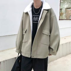 High quality Hong Kong style cotton coat men's loose large size lining lamb wool coat warm jacket