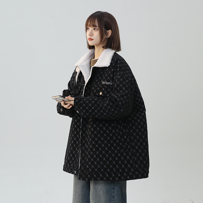 Unisex style winter American high-definition corduroy men's and women's lining lambswool thickened cotton jacket