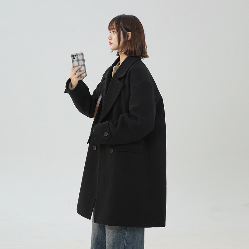 Unisex style autumn and winter craft tribute men's and women's mid-length loose windbreaker coat woolen coat