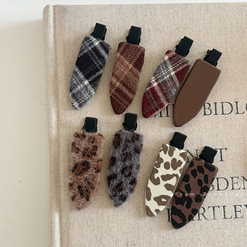 Korean leopard print colorful fabric hairpin seamless side clip sweet girl duckbill clip hair accessory