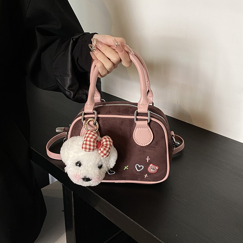 Retro portable bowling bag for women 2024 autumn new fashion texture portable small square bag simple crossbody bag