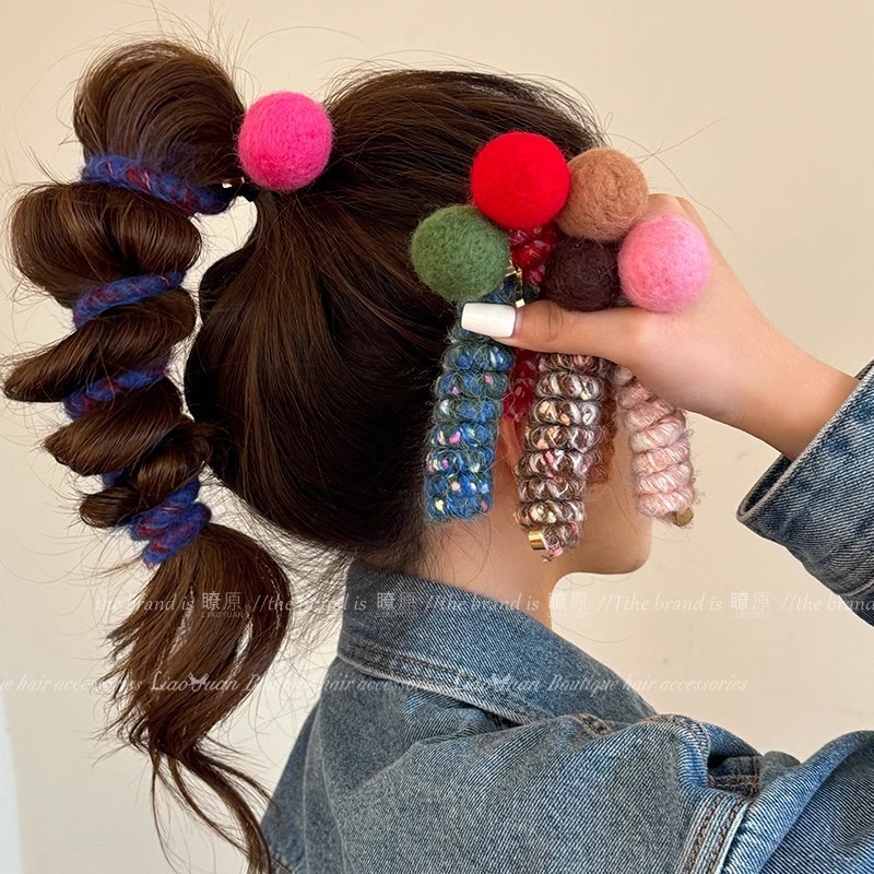 Autumn and winter Korean style hair ball braiding artifact cute straight phone cord hair tie for women sweet ponytail head rope 2024 new style