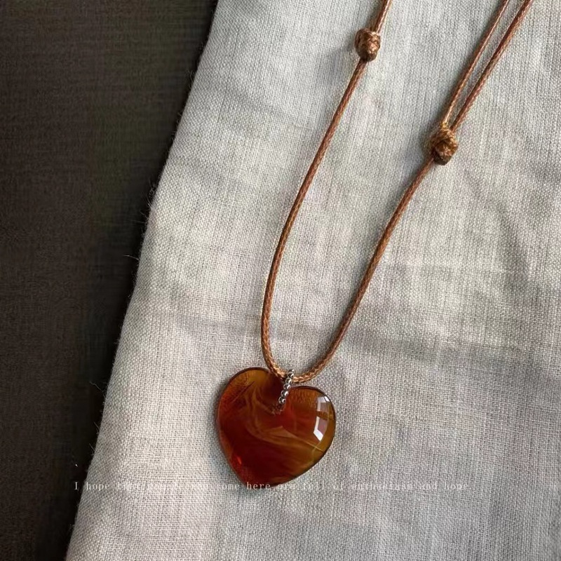 Love agate hand-woven brown rope necklace niche high-end simple long daily sweater chain