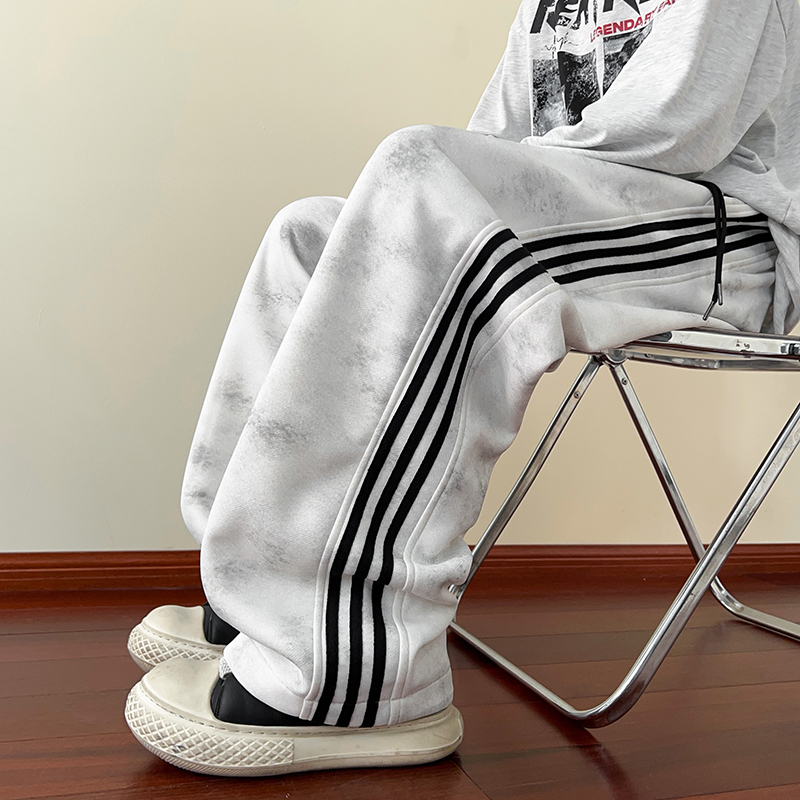 Hong Kong style striped casual dirty pants men's large size loose American high street handsome sports pants