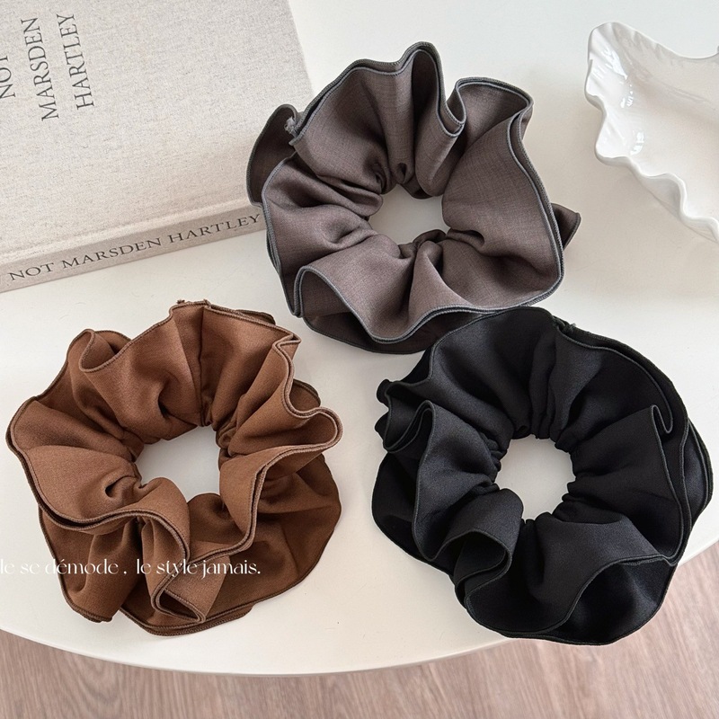 Solid color waist style double-layer fabric hair tie ball head low ponytail versatile hair rope pleated head flower hair accessories new style