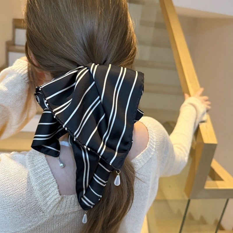 Korean hair accessories, temperament striped silk scarf, water drop pendant grabber, high-end half-tied hairpin, headband, ponytail grabber on the back of the head