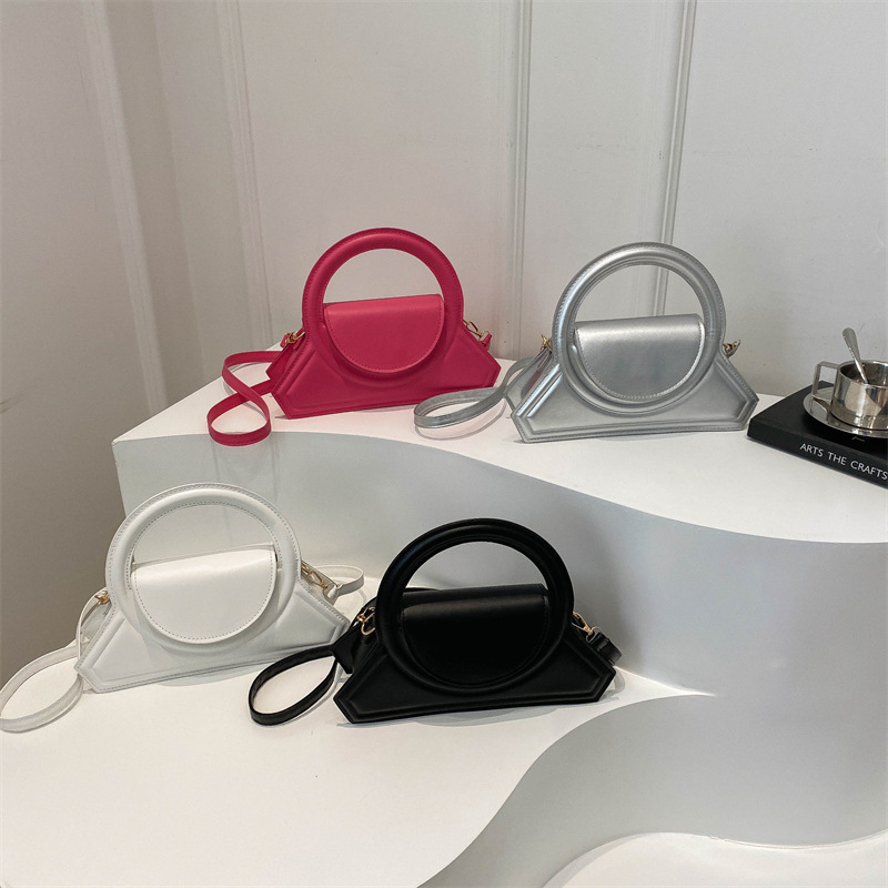 Fashionable and trendy texture ring handheld small square bag 2024 new ins solid color single shoulder crossbody bag commuter women's bag trendy