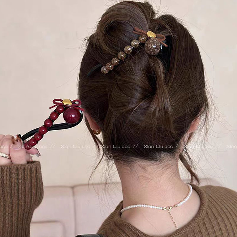 Maillard Bow Ball Bead Twist Clip Women's Light Luxury High-end Hair Clip Small Fragrance Versatile Hair Accessories