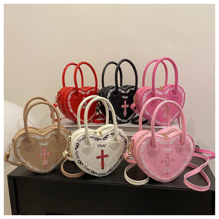 Love-shaped fresh and sweet niche design versatile printed bag women's bag high-quality single shoulder crossbody handbag