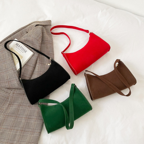 French portable mini armpit bag, autumn and winter fashionable velvet shoulder bag, solid color texture handbag