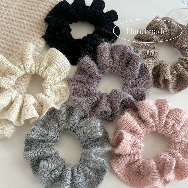 Korean solid color wool large intestine hair ring mohair soft waxy basic versatile sweet temperament low ball hair rope hair