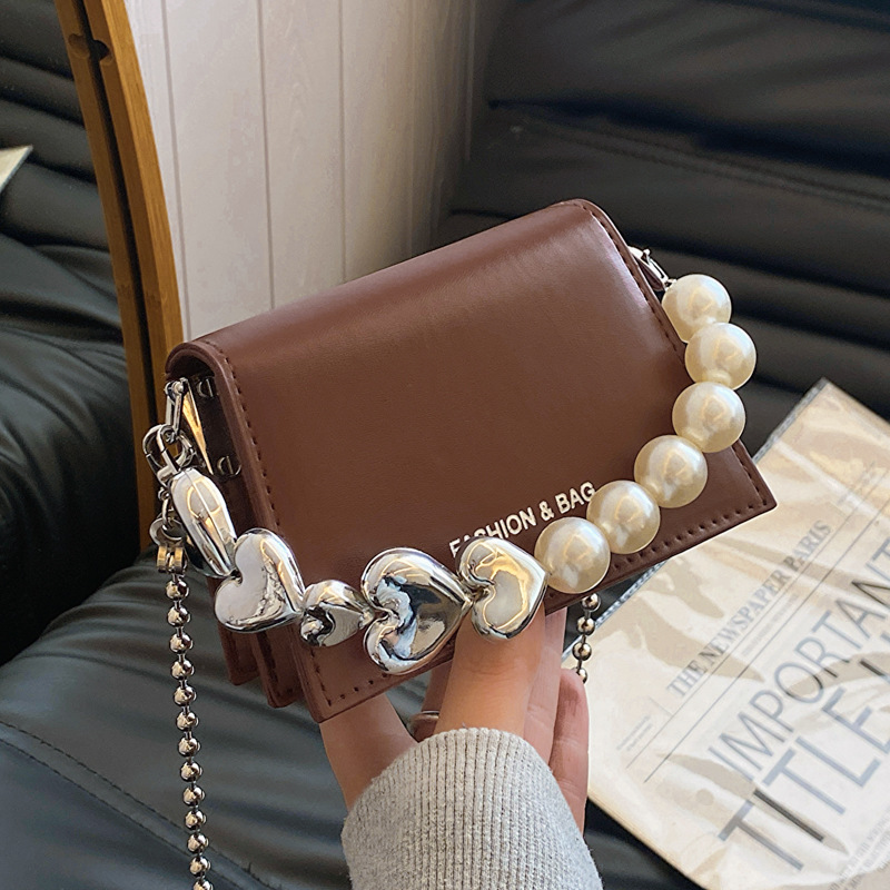 Simple and stylish pearl chain small bag for women 2024 spring new versatile ins crossbody bag small square bag for women