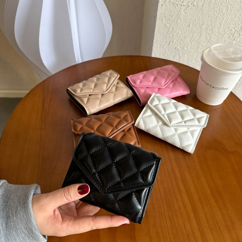 New card holder coin purse casual trendy rhombus embroidery thread simple personality cute large capacity wallet for women
